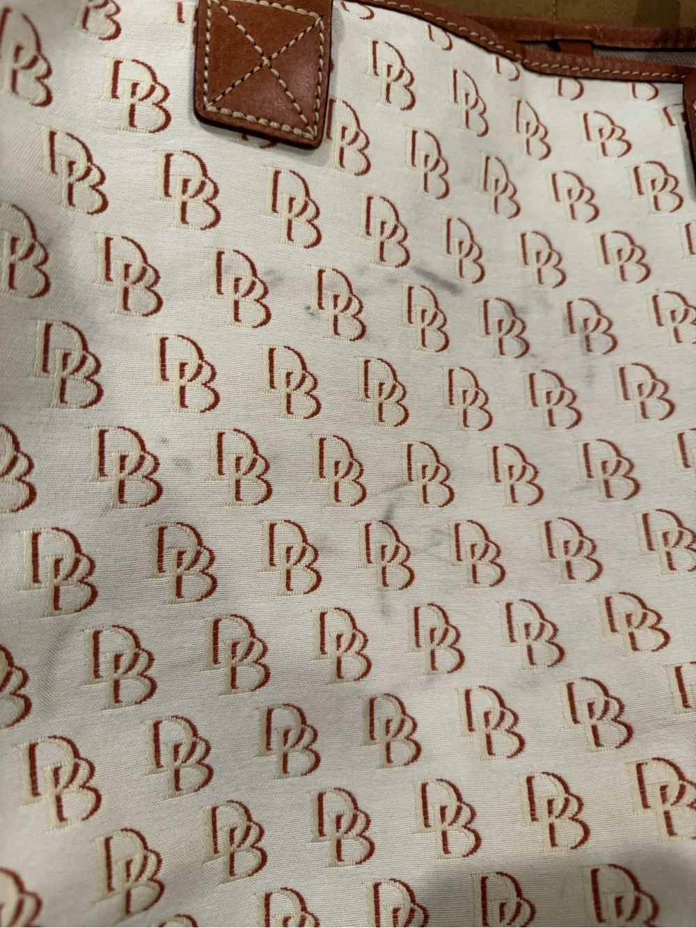 Dooney & Bourke Cream Canvas Tote with Brown Leather Trim